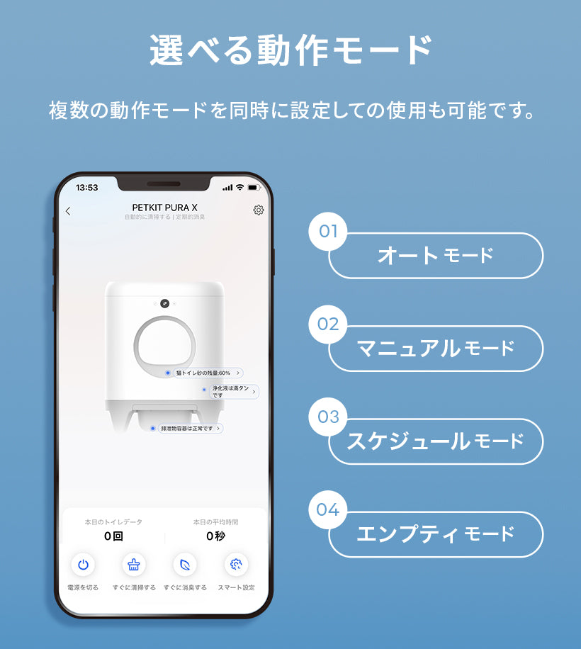 アプリで選べる動作モード